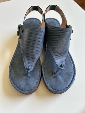 Women’s Blue Perforated Toe-Post Sandals